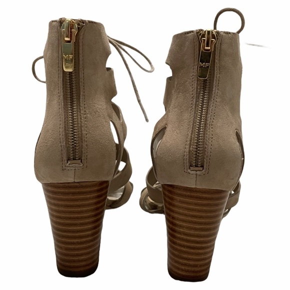 Marc Fisher Paradox Tan Suede Gladiator Lace Up Stacked Block Heel Pump Size 7.5 - Picture 3 of 13